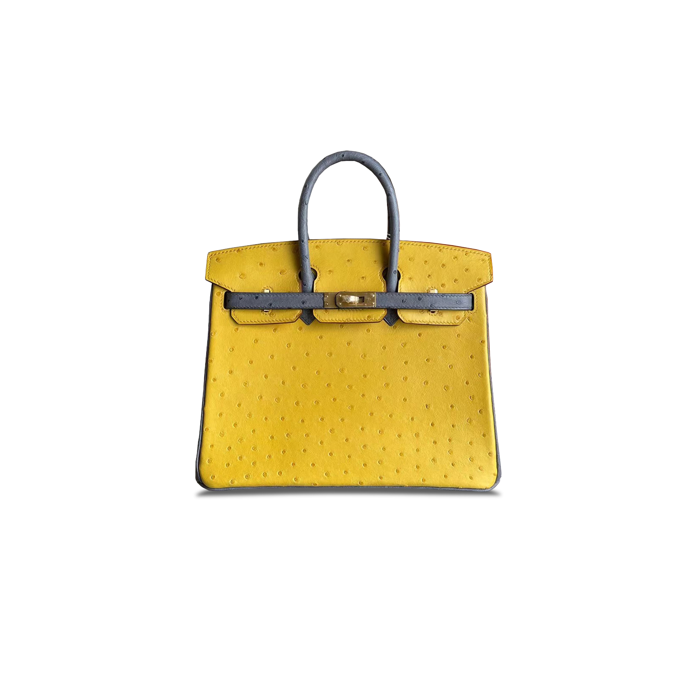 H**mes master birkin 25 ostrich leather amber yellow and agate grey gold buckle h041944ck60 (25*20*13cm)